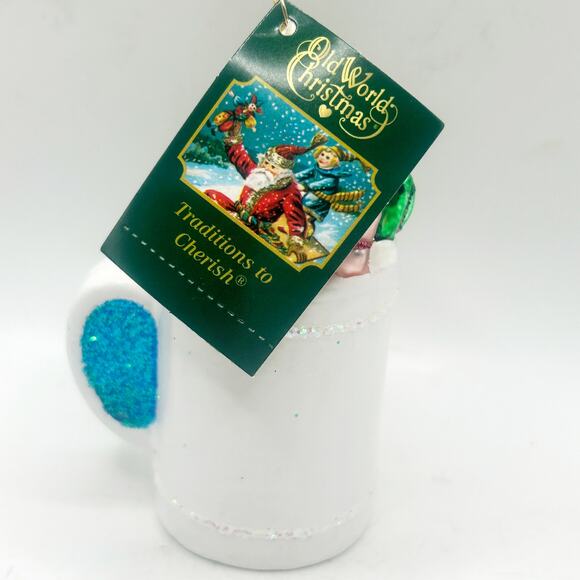 Old World Christmas Best Teacher Mug Hand Blown Glass Christmas Ornament w Tags - Picture 5 of 5